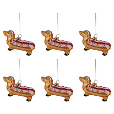 Dachshund Glass Christmas Hanging Ornaments (Set of 6)