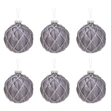 Platinum Textured Glass Baubles (Set of 6)