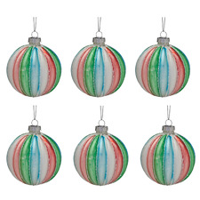 Striped Indented Glass Baubles (Set of 6)