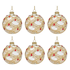 Swirl & Jewel Glass Baubles (Set of 6)