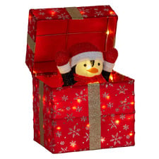 Caribou Penguin in a Gift LED Christmas Decoration