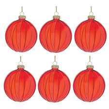 Pink & Red Glitter Striped Glass Baubles (Set of 6)