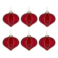 Red Onion Shaped Glass Baubles (Set of 6)
