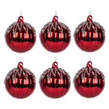 Red Ice Drip Glass Baubles (Set of 6)
