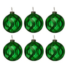 Wavy Glitter Glass Baubles (Set of 6)