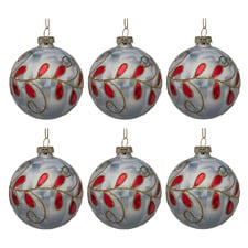 Red Bejewelled Glass Baubles (Set of 6)
