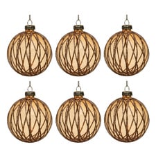 Gold Glitter Glass Baubles (Set of 6)