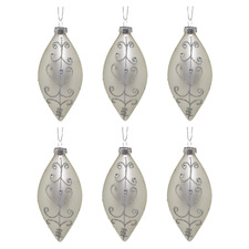 Silver Bejewelled Teardrop Glass Baubles (Set of 6)