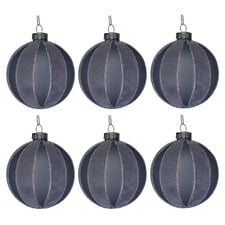 Grey Striped Glass Baubles (Set of 6)