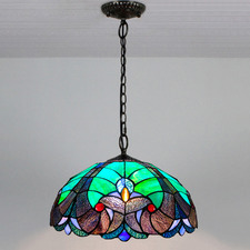 Green Victorian Tiffany Stained Glass Pendant Light