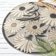 Silver Bethany Floral Indoor/Outdoor Round Rug