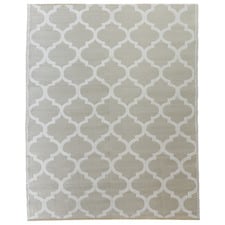 Silver & White Trellis Power-Loomed Outdoor Rug