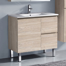 Vitrus 750mm Oak Freestanding Single Vanity with Ceramic Countertop