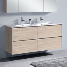 Evos 1500mm Oak Wall Hung Double Vanity with Ceramic Countertop