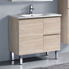 Vitrus 900mm Oak Freestanding Single Vanity with Ceramic Countertop