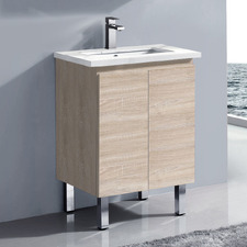 Vitrus 600mm Oak Freestanding Single Vanity with Stone Countertop & Undermount Basin