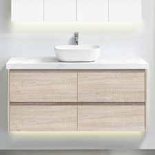 Evos 1200mm Oak Wall Hung Single Vanity with 50mm Stone Countertop & Basin