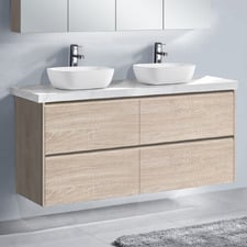 Evos 1500mm Oak Wall Hung Double Vanity with 50mm Stone Countertop & Basin