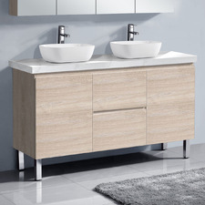 Vitrus 1500mm Oak Freestanding Double Vanity with Stone Countertop & Basin
