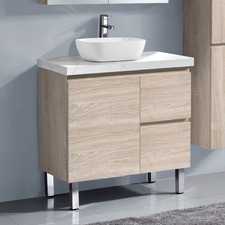 Vitrus 900mm Oak Freestanding Single Vanity with 50mm Stone Countertop & Basin