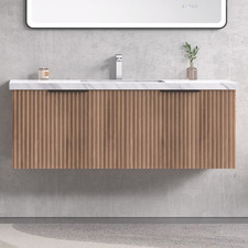 Reedon 1200mm Woodgrain Wall Hung Single Vanity with 50mm Stone Countertop