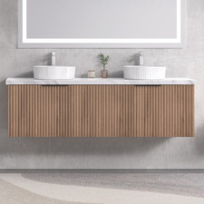 Reedon 1500mm Woodgrain Wall Hung Double Vanity with 50mm Stone Countertop
