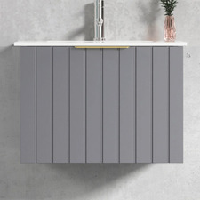 Boardwalk 600mm Matte Grey Wall Hung Single Vanity with Ceramic Countertop
