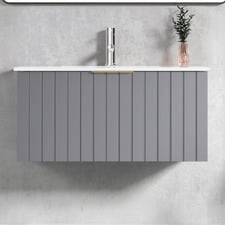 Boardwalk 900mm Matte Grey Wall Hung Single Vanity with Ceramic Countertop