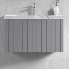 Boardwalk 750mm Matte Grey Wall Hung Single Vanity with 50mm Stone Countertop
