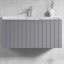 Boardwalk 900mm Matte Grey Wall Hung Single Vanity with 50mm Stone Countertop