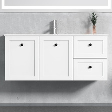 Whitby 1200mm Matte White Wall Hung Single Vanity with Ceramic Countertop