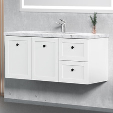 Whitby 1200mm Matte White Wall Hung Single Vanity with 50mm Stone Countertop
