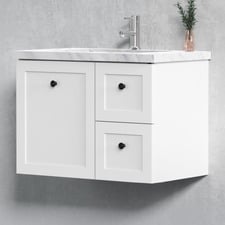 Whitby 750mm Matte White Wall Hung Single Vanity with 50mm Stone Countertop