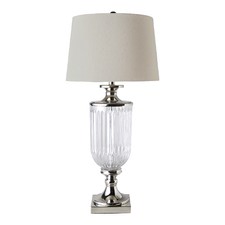 Glass Nickel Lamp With Natural Linen Shade