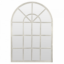 White Arched Iron Wall Mirror with Panes