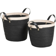 2 Piece Black & Cream Woven Paper Rope Baskets