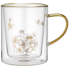 Honey Bee 300ml Double Wall Glass Mug