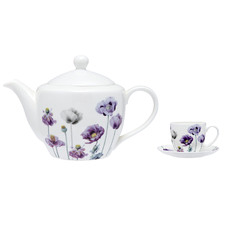 3 Piece Purple Poppies Teapot & Teacup Set