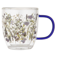 Indigo Wildflowers 350ml Double Wall Glass Mug