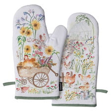 2 Piece Garden Hens Oven Mitt Set