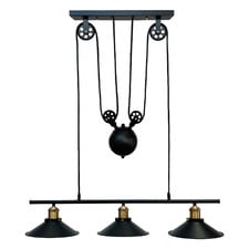 Industrial Iron Pulley Linear 3 Light Pendant