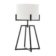 Square-Edged Linen & Steel Table Lamp