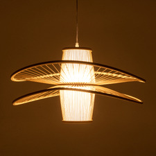 Asher Double Wide Brim Bamboo Pendant Light