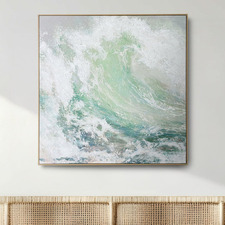 Green Waves Framed Canvas Wall Art