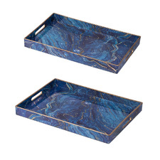 2 Piece Blue Marble Patterned Nesting Tray Set