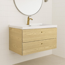 Callum 900mm Oak Wall Hung Single Vanity with Ceramic Countertop