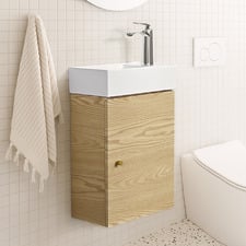 Callum 400mm Oak Wall Hung Small Space Single Vanity with Ceramic Countertop