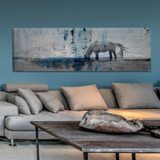Horse Grazing Blue Canvas Wall Art