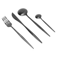 24 Piece Matte Black Polish Stainless Steel Cutlery Set