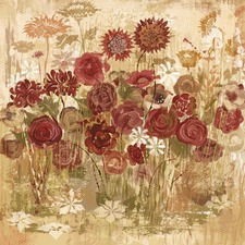 Floral Frenzy Burgundy V Art Print on Canvas